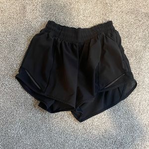 Black Lululemon 4” Hotty Hot Low Rise Shorts